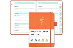VCOOHM Password Keeper Book with Alphabetical Tabs, Hardcover Password Book for Internet Website Address Login, Perfect Small Password Notebook, Password Keeper and Organizer for Home Office, Orange