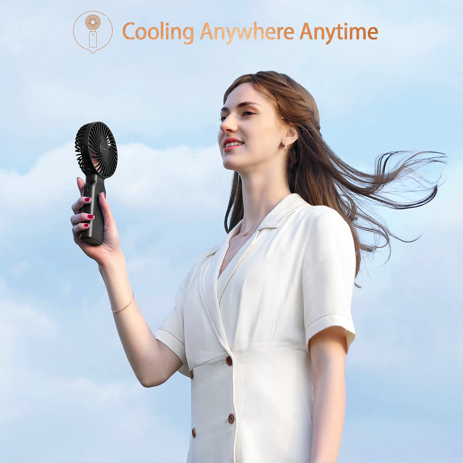 OUTXE Funme Handheld Fan 10000mAh Desk Fan Portable Battery Travel Fan, Powerful Airflow, Last 9-53 hrs for Travel, Camping and Outdoor Activities