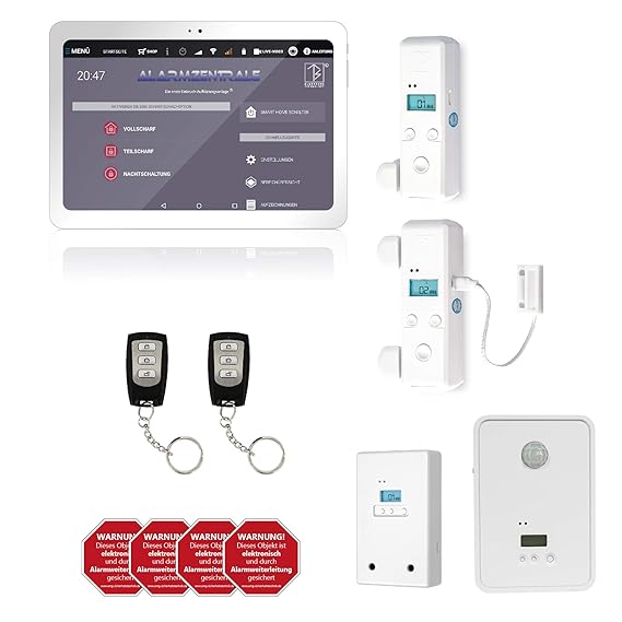 AlarmTab Alarmanlage GSM LTE I mit Bewegungsmelder, Tür/Fenstersensor I Alarmierung via SMS/Anruf I Beweissicherung: Fotos un