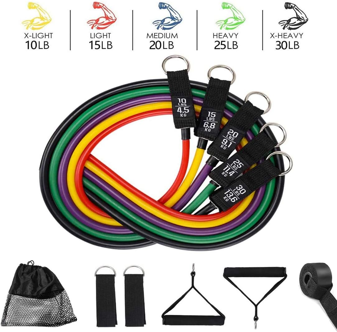 ISKYDRAW Exercise Resistance Bands Set with Handles, 2020 Newest 5 Fitness Workout Bands Stackable Up to 100 lbs Strength Training Home Set for Outdoor Intdoor Sports Weight Lifting Yoga Pilates Abs