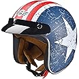 AHR 3/4 Open Face Motorcycle Helmet Vintage Retro Moped Helmet with Visor for Men Women, Bobber Scooter ATV Cruiser DOT, Run-O5