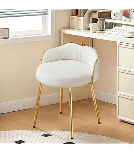 MODCART Vanity Chair With Back - Pink Upholstered Swivel Makeup Chair, No Wheels, Cute Bow Backrest, For Bedroom Or Salon