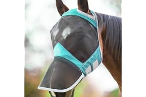 Harrison Howard CareMaster Pro Luminous Horse Fly Mask Large Eye Space Full Face Standard with Nose No Ears Summer Mint M