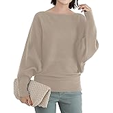 MEME XTRA Women's Batwing Long Sleeve Pullover Sweater - Oversize Boat Neck Knitted Ribbed Pullovers with Dolman Sleeve