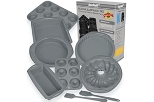 ASCHEF 9in1 Nonstick Silicone Baking Bundt Cake Pan Sheet Molds Tray Set for Oven BPA Free Heat Resistant Bakeware Tools for Muffin Loaf Bread Utensils