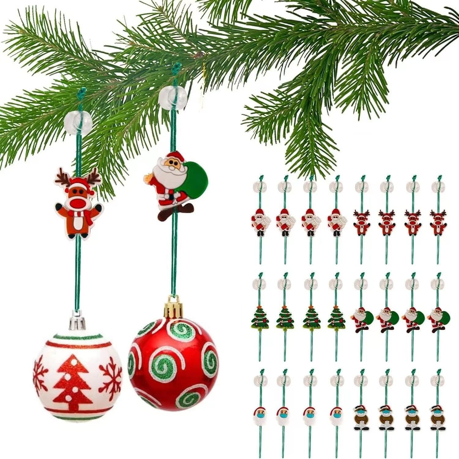 Ornament Hooks - TOMBABY Ornament Hooks Christmas Tree Decoration Hooks Adjustable Fastener Locking Design/Santa Claus,Reindeer,Tree Double-Sided/Non-Slip/Suitable for Small Or Large Ornaments