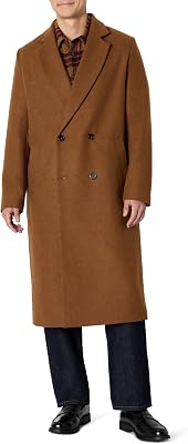 Cappotto Lungo a Doppiopetto in Misto Lana, Vestibilità Comoda Uomo, Caramello Mélange, L