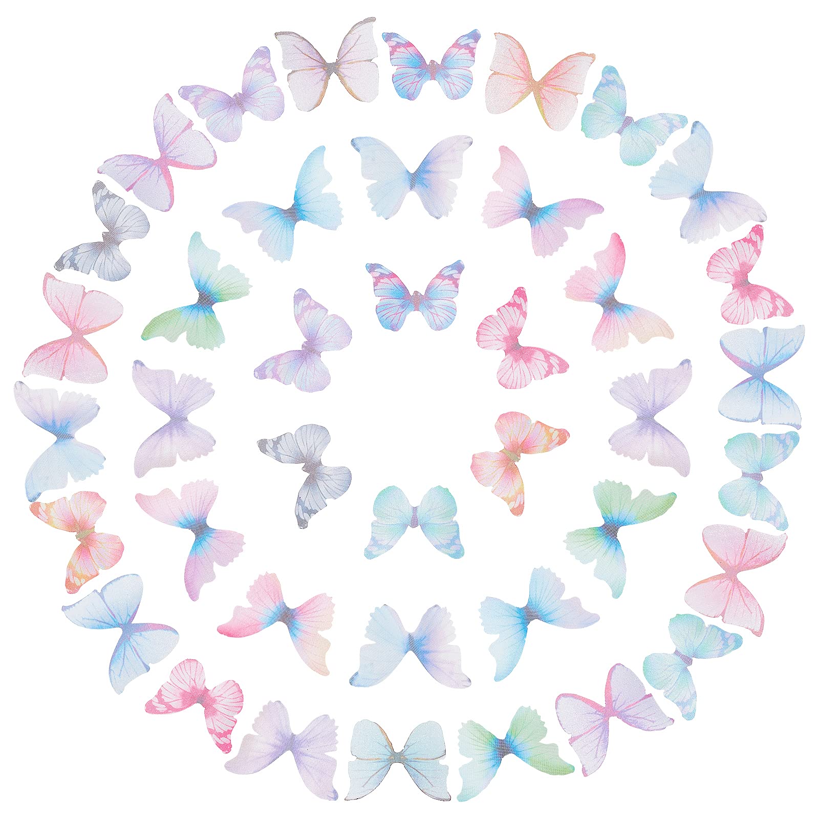 SUNNYCLUE 1 Box 180Pcs 6 Colors Fabric Butterfly Decorations 3D Butterfly Ornament Organza Butterflies Wings for DIY Jewelry Crafts Earring Necklace Hair Clip Decoration