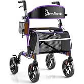 BlessReach Rollator Walkers for Senior with Seat, Lightweight Walker,Purple | Foldable Rollator wiht Seat, Aluminum Frame 350 lbs Weight Capacity, 8" All-Terrain Wheels, 6-Level Adjustable Height