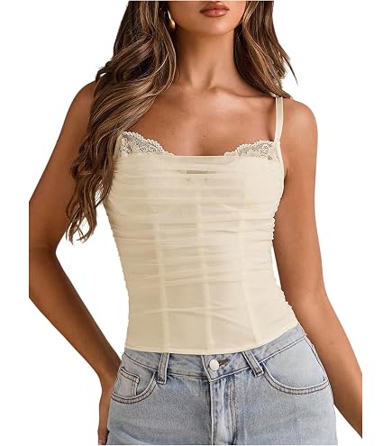 MakeMeChic Women's Lace Corset Top Spaghetti Strap Bustier Y2k