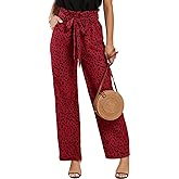 SySea Womens High Waisted Leopard Print Palazzo Pants Belted Wide Leg Long Trousers with Pockets