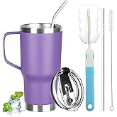 GUDEMAO 20 oz Tumbler with Handle, Stainless Steel Insulated Tumbler with Lid and Straw, Double Wall Vacuum Coffee Mug Tumbler, Insulated Coffee Thermal Cup for Cold and Hot (Purple)