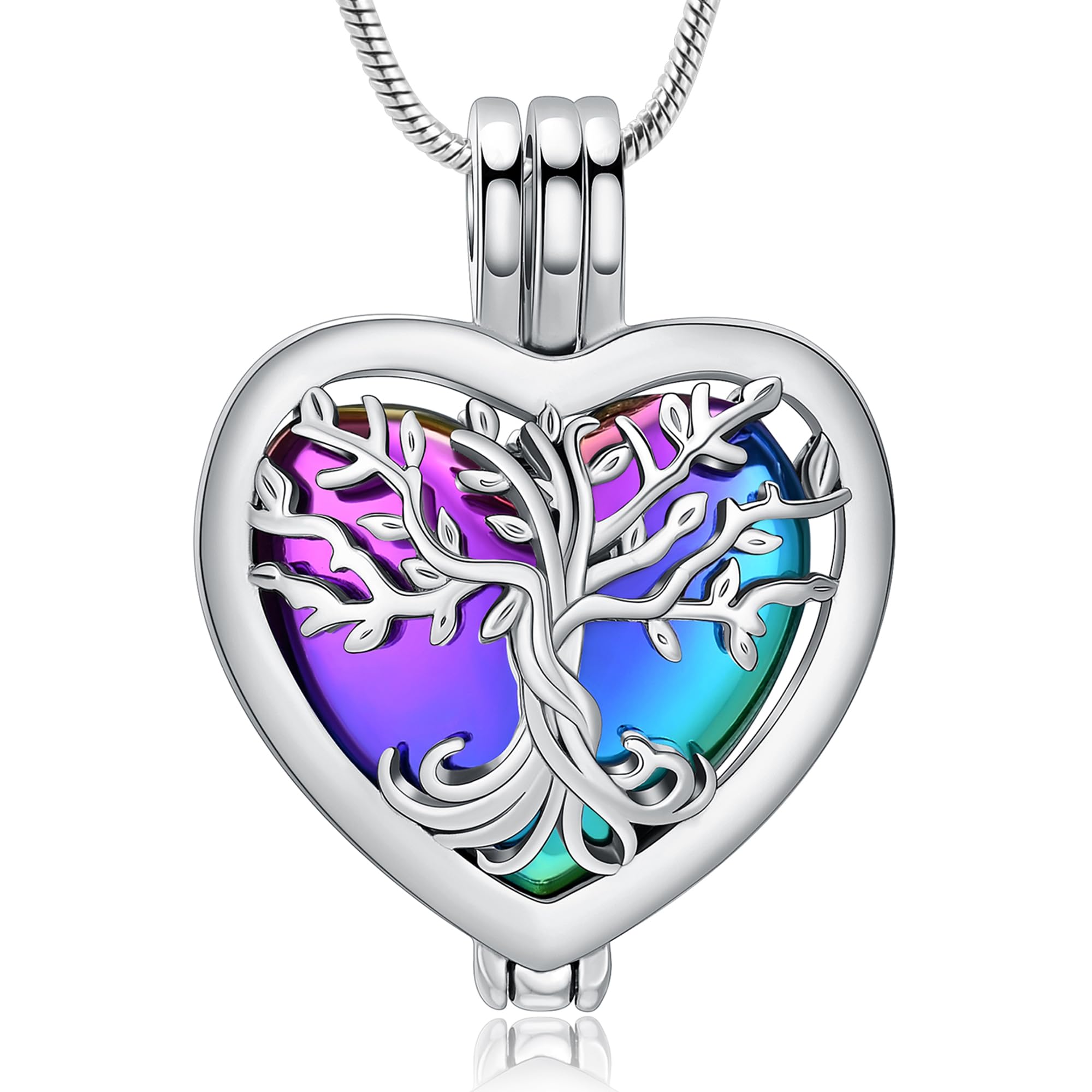 VCCWYQK Tree of Life Heart Urn Necklace for Ashes for Women Men Cremation Jewelry Keepsake Memorial Lockets for Loved One Ash Holder