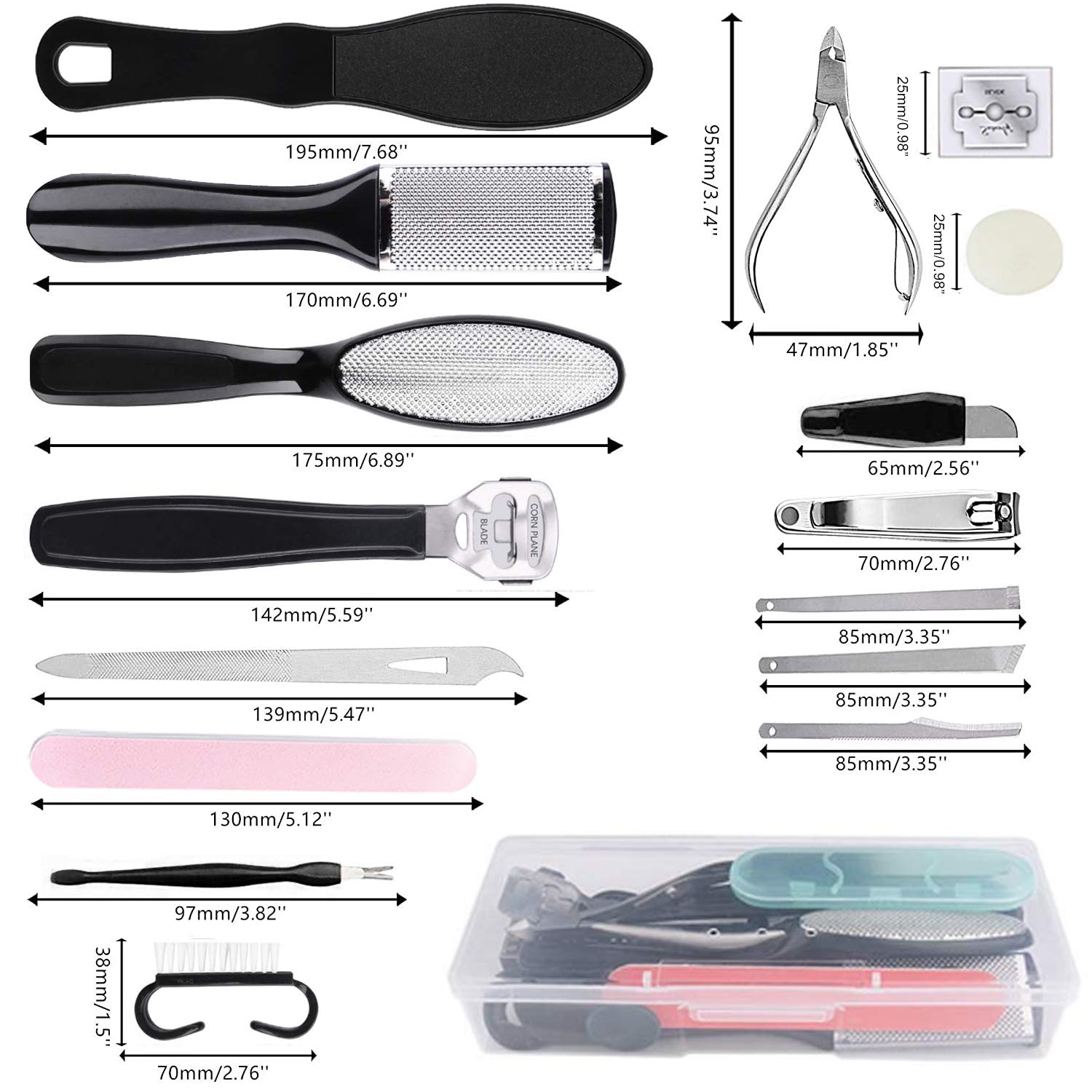 Professional Pedicure Kit(17in1), Stainless Steel Foot File Exfoliating Prevent Clean Dead Skin Tool Kit, Nail Toenail Clipper Foot Care Kit for Men, Women, Salon, Home (Black) : Beauty