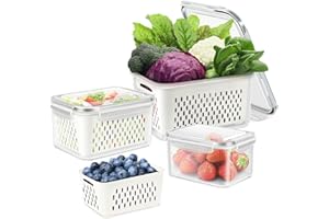 SwellishColor Fresh Food Storage Containers,3 Pack Large Capacity Produce Saver Box with Drain Baskets & Lid for Vegetable an