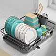 Sakugi Stainless Steel Dish Drying Rack For Kitchen Counter With Utensil Holder, Compact Design 12.7x16.7 Inches (Black)