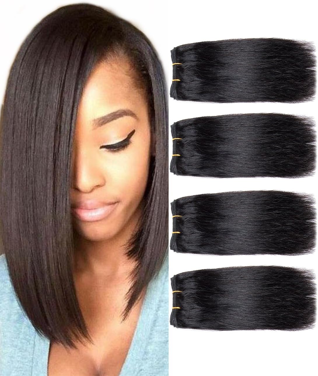 Callia Brazilian Straight Hair 4 Bundles 8inch 100% Unprocessed Human Hair Weave Bundles Deals Short Virgin Hair Extensions Natural Color (8inch 4Pcs/Lot) …
