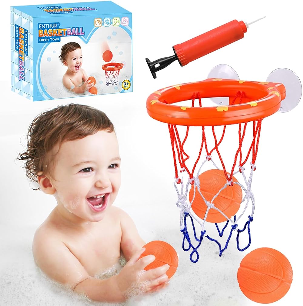 ENTHUR Bath Toy Basketball Hoop & Balls Set Multicolor 3 Balls Included