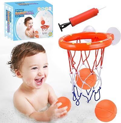 ENTHUR Bath Toy Basketball Hoop & Balls Set Multicolor 3 Balls Included
