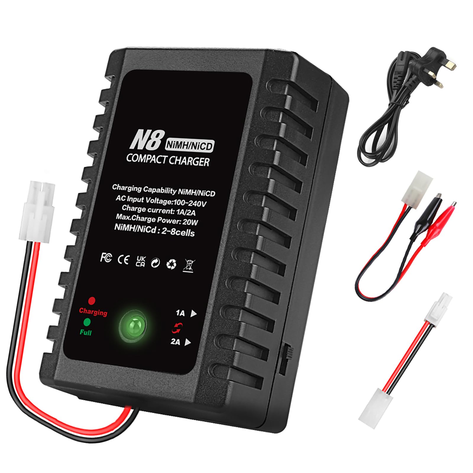 Haisito N8 Lipo Charger, 2-8s Smart NiMH/NiCd Battery Charger with Standard/Mini Plug 2.4V/9.6V; Suitable for airsoft RC cars, boats, drone RC charger