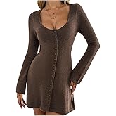 MakeMeChic Women's Button Down Sweater Dress Scoop Neck Long Sleeve A Line Knit Dresses
