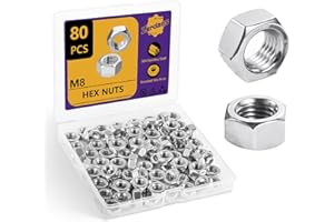 ZERDANS M8 Hex Nuts, 80Pcs Metric 304 Stainless Steel Metal M8-1.25mm Hexagonal Nuts Hardware Set for Bolt for Furniture, Automotive, Industry and Construction, Full Thread