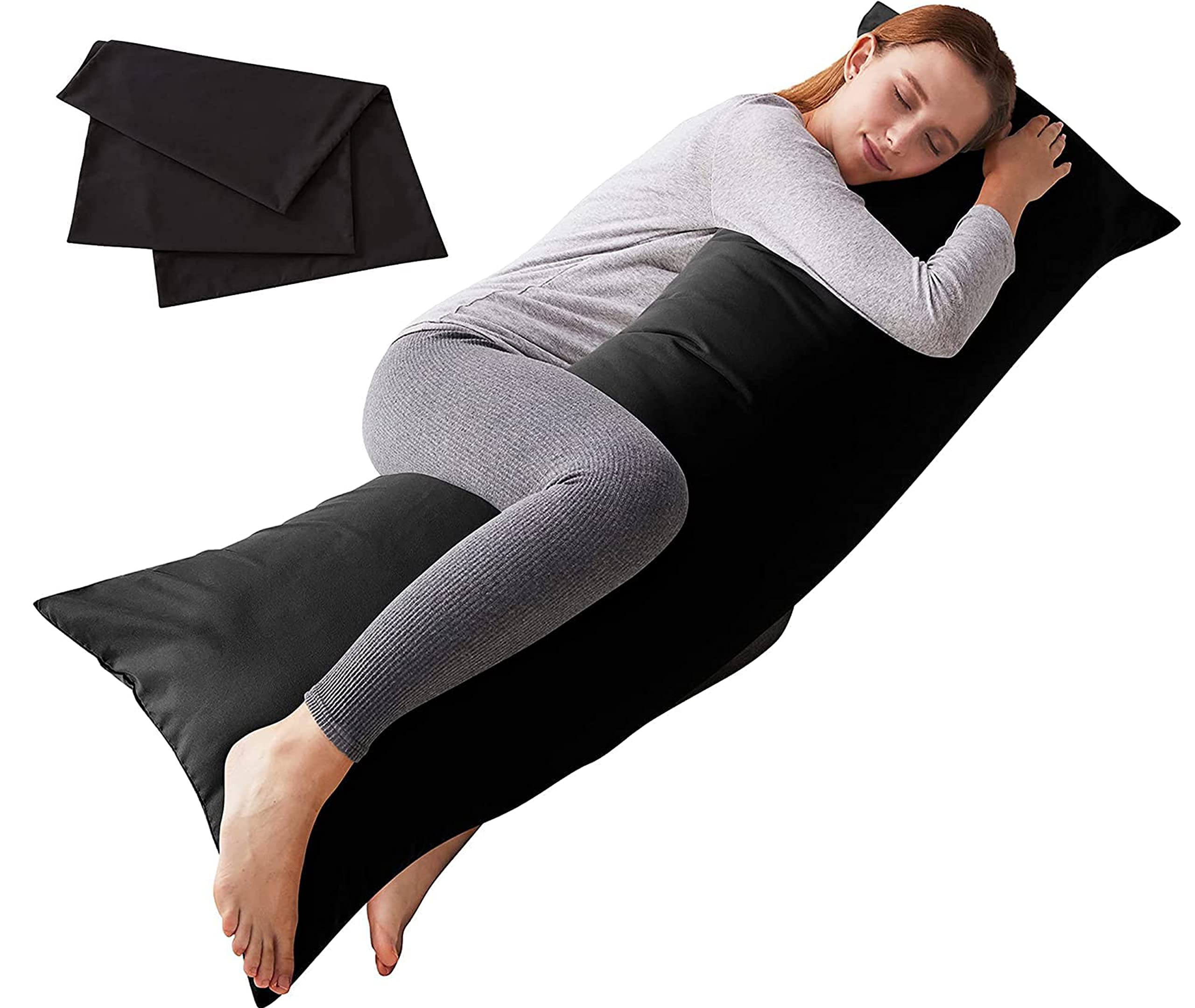 Photo 1 of *MINOR DAMAGE / CUT ON 1 SIDE** ELNIDO QUEEN Body Pillow with Pillowcase - Soft Long Bed Pillow for Adults - Breathable Full Body Pillow Insert for Sleeping, 20x54inches, Black