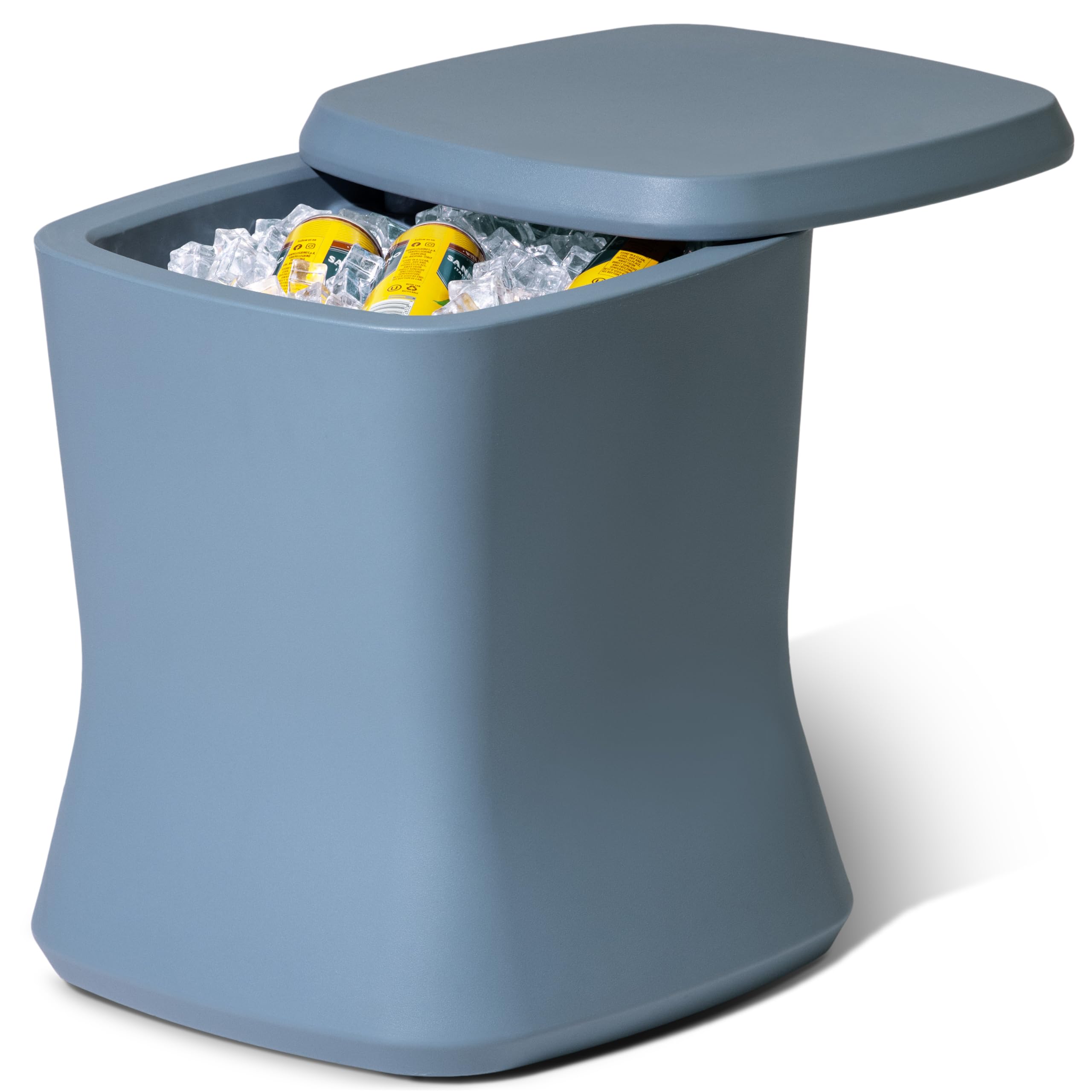 Coast Modern Outdoor Side Table Cooler – 2 in 1 Patio Decor Storage Table & Ice Chest – 25 QT – Stone Blue
