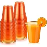 Pickmesh 50 Pack 12 oz Clear Plastic Cups Disposable Party Drinking Cup Bulk for Valentine's Day New Years Eve Christmas Wedding Baby Shower Birthday Graduation Family Gathering Party Supplies(Orange)
