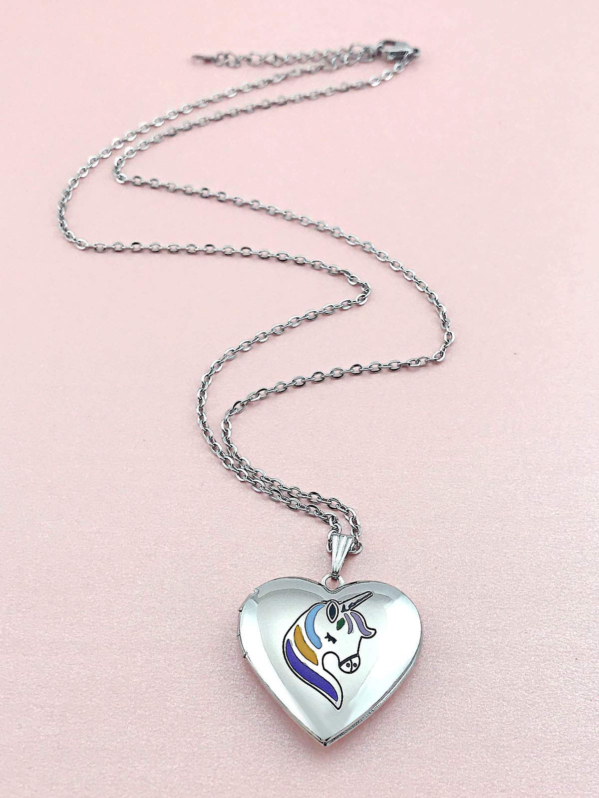 YOUFENG Unicorns Gifts for Her Love Heart Initial Letter Locket Necklace that Holds Pictures Enamel Locket Pendant Gifts for Women