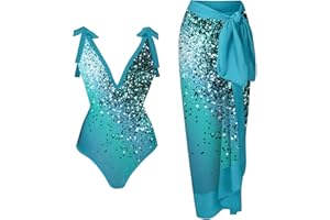 QACKNE 2 Piece Swimsuit for Women with Skirt Lace Up Sexy Bikini Sets High Waisted V Neck Tankini Floral Beach Bathing Suit