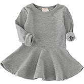 Csbks Toddler Baby Girls Long Sleeve Cotton Dress Solid Ruffle Tops