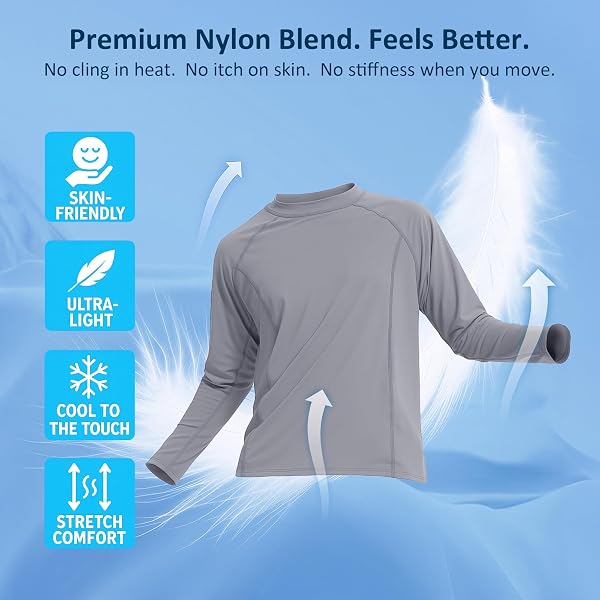 BOMBROOSTER 2 PACK UPF 50+ MENS SWIM SHIRT LONG SLEEVE RASH GUARD – MOISTURE WICKING, COOLING NYLON FOR SUN PROTECTION & OUTDOOR ACTIVITIES WHITE/LIGHT GRAY