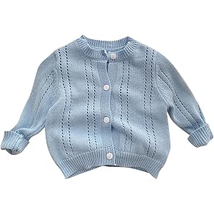 Newborn Baby Boys Cotton Hollow Out Cardigan Sweater Toddler Knit Cute Long Sleeve Button Up Sweater Infant Soft Clothes