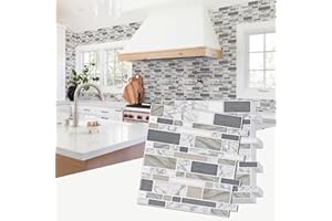 STICKGOO 10-Sheet Marble Look Peel and Stick Wall Tile, 12"x12" Premium Self Adhesive Tiles Kitchen Stick on Backsplash,Brown&Gray