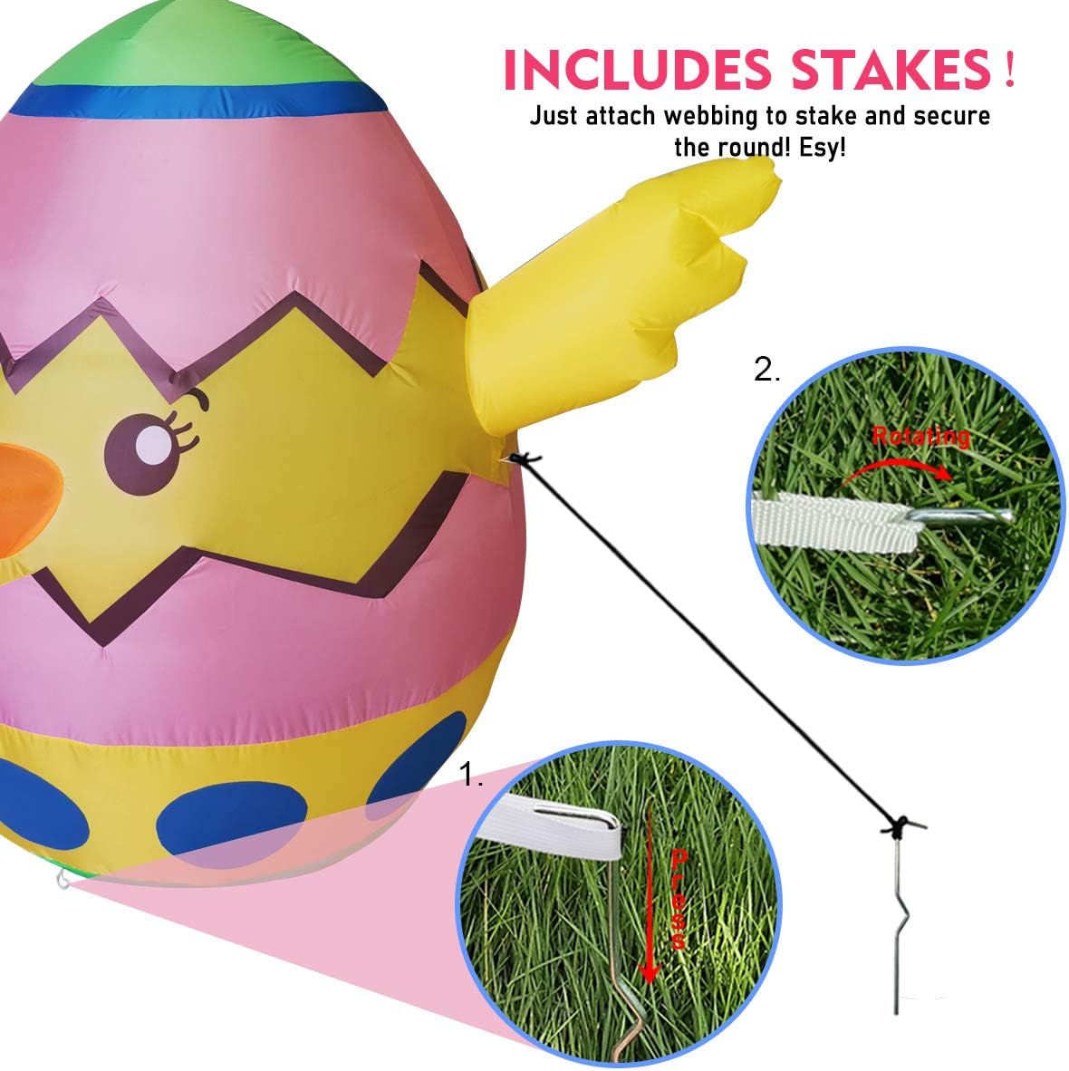 GOOSH 5 ft Tall Easter Inflatable Decorations Baby Chick with Build in LEDs, Blow Up Inflatables for Easter Holiday Party, Outdoor, Yard Decoration: Garden & Outdoor