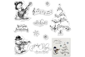 THREETOLS Christmas Snowman Clear Stamps for Card Making, Snowflake Music Note Tree Happy New Year Sentiments Words Clear Rubber Stamps for DIY Christmas Card Making Décor Scrapbooking Album Supplie