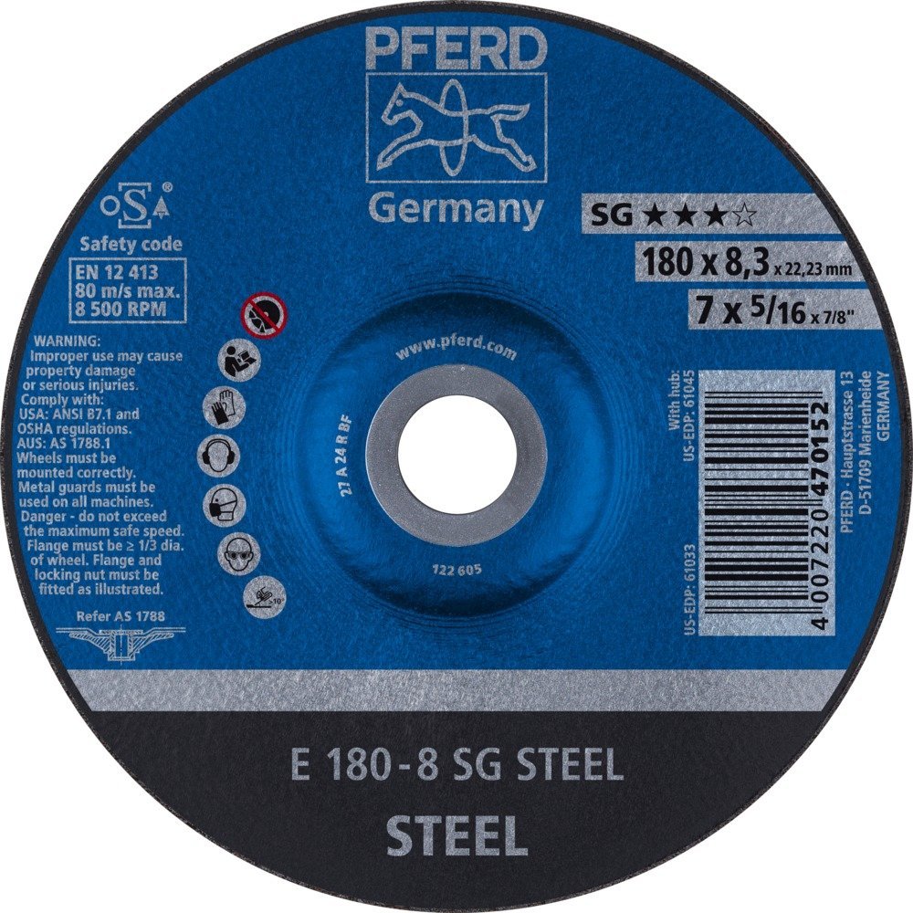 Pferd E1788A24RSG A24RSG Reinforced Grinding Wheel, 0 V, Multi-Colour, 178 x 8 mm