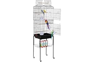 HCY Bird Cage Parakeet 64 inch Open Top Standing Parrot Accessories with Rolling Stand for Medium Small Cockatiel Canary Conure Finches Budgie Lovebirds Pet Storage Shelf, Black, 64x13x17 (Pack of 1)