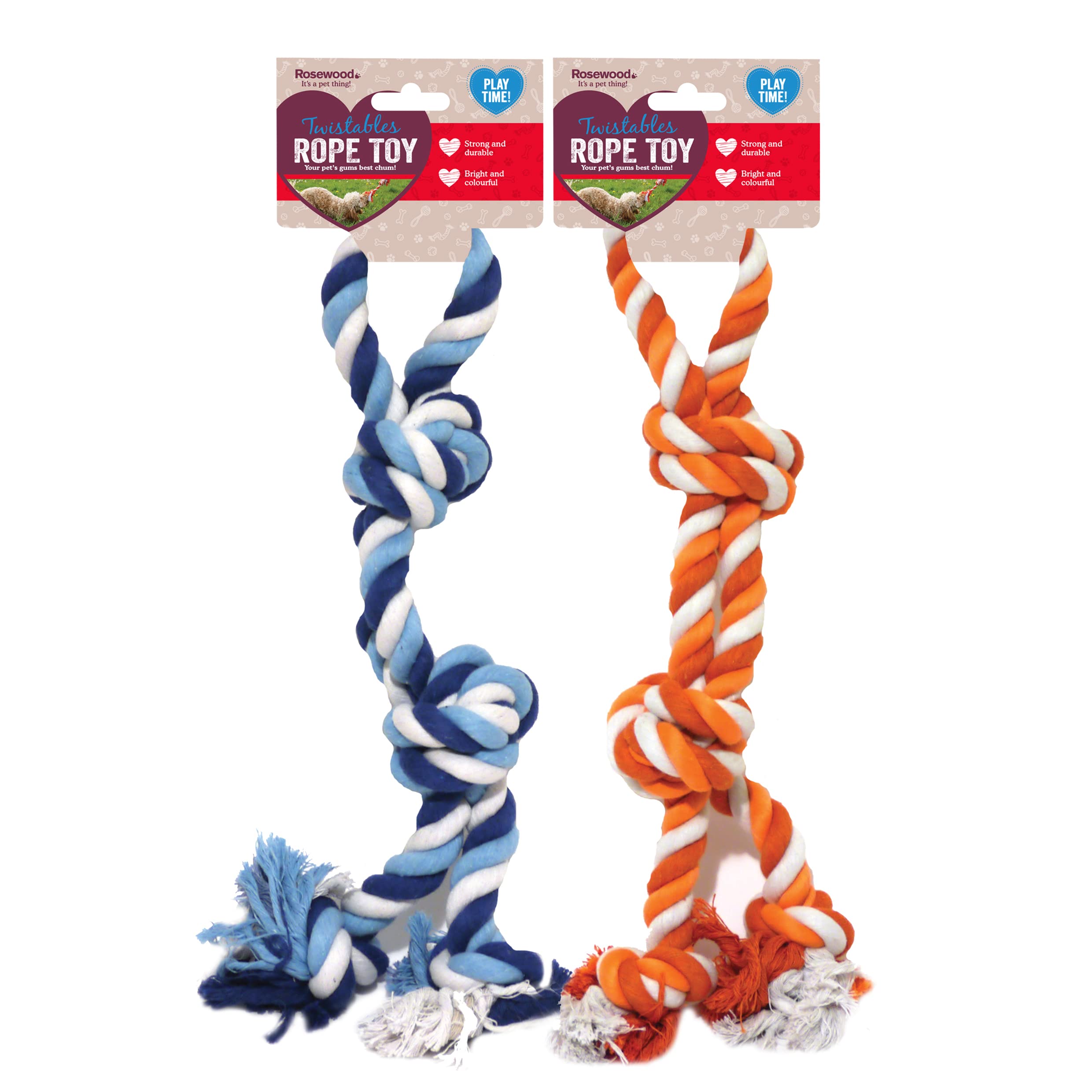 Rosewood Twistables Rope Tug Toy for Dogs - Durable, Cotton Chew and Fetch Dog Toy for Small and Medium Breeds, Assorted Blue or Orange Colours