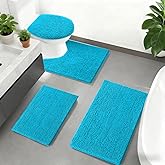 RUN HELIX Teal Bathroom Rug Set - 4 Piece with Toilet Lid Cover, Non Slip Mats, Extra Soft Chenille, Absorbent Shaggy, Perfect Plush U-Shaped Toilet Rug