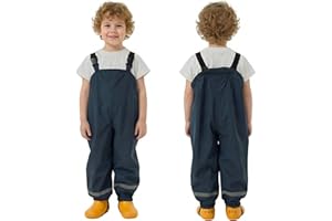Sayyea Toddler Waterproof Rain Bib Pants, Kids Rain Pants Boys Girls Rain Trousers Lightweight Mud Pants Rainwear