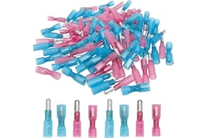Teansic Heat Shrink Bullet Connectors, 100 Pcs Female Male Electrical Bullet Butt Terminals Insulated Waterproof Marine Bullet Connectors for Watercraft, Electronics, Automotive AWG 22-18 16-14