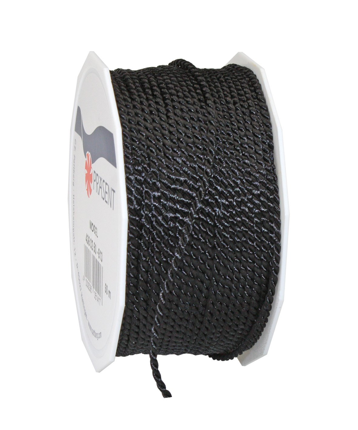 C.E. Pattberg Mosel Cord in Black, 55 Yards of Braided Cord for Gifts, Parcels & Presents, 0.08 inches Width, Accessories for Decoration and Handicrafts, Tearproof Tape for Gift Wrapping — image 1
