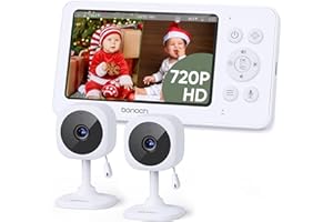 bonoch 4.3" Baby Monitor with 2 Cameras, 720p Split Screen Monitor with Camera and Audio, 28hour Battery, Video Baby Monitor No WiFi, VOX Mode, 2 Way Audio, Auto Night Vision, 2X, 3X, 4X Zoom