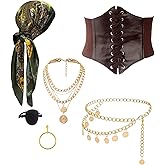 YMO Pirate Accessories for Women, Pirate Costume Women for Bandana Corset Chain Belt Necklace for Cosplay Party