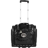 Kathy Van Zeeland Croco PVC Designer Underseat Luggage - 15 Inch Carry On Suitcase for Women- Lightweight Under Seat Bag with 2-Rolling Spinner Wheels (Black)