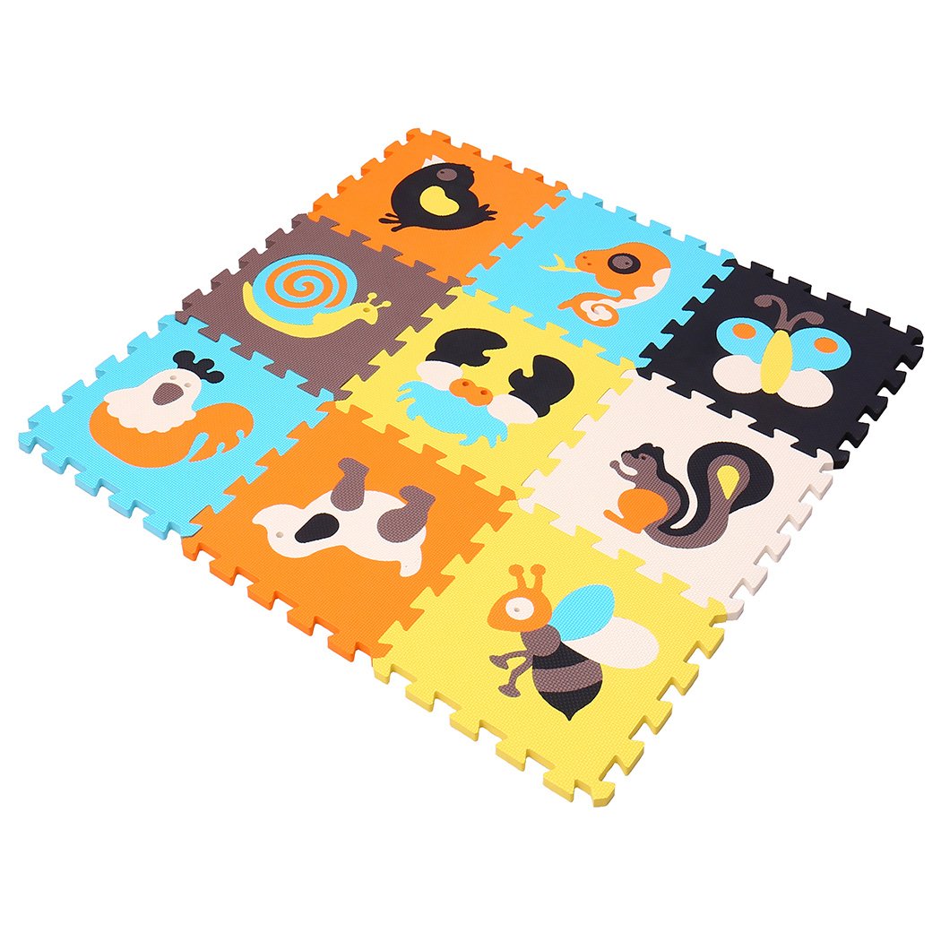 MQIAOHAM 9 Pcs Cute Animal EVA Foam Play Mats Floor Puzzle Crawling | Play Mat for Toddlers Kids Children | Interlocking | Bright Color Eco-Friendly Eva Foam Baby Floor Carpets P010G3010