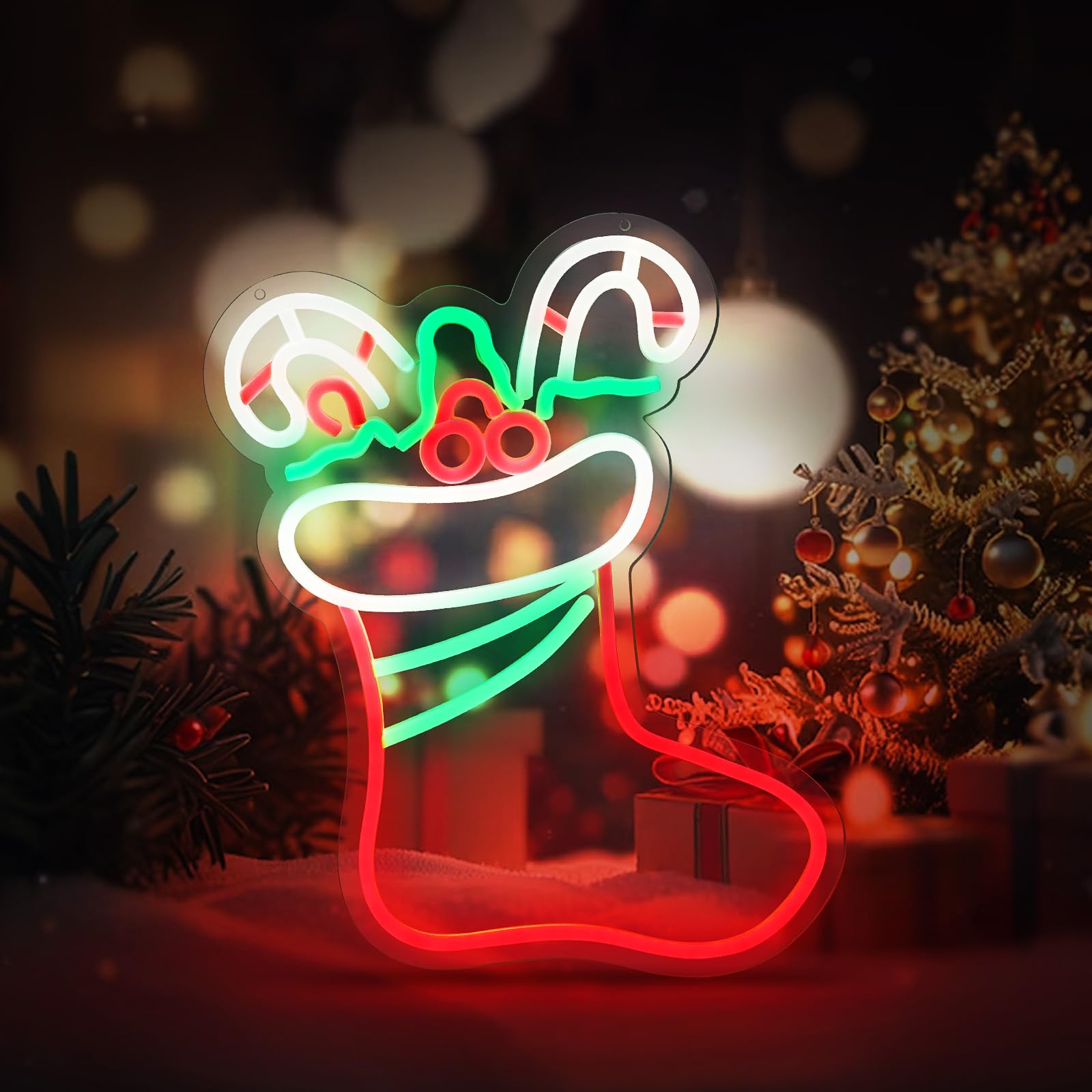 WingFly Christmas Neon Signs, Christmas Led Neon Light for Wall Decor, Christmas Neon Sign with USB Powered for Christmas Party, Windows, Bedroom, Christmas Decor, Living room (Christmas Socks)