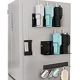Stanley Fridge Magnetic Cup Holder (4-Piece Set) for Kitchen, 20-40 oz 6 Tumblers Water Bottles Organizers with 6-Hook & Lid Rack & Straw Holder, 2 Pack Black Accessory Storage for Bath Storage Room